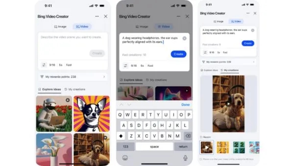 Microsoft Bing app allows users to create AI videos for free using open AI sora